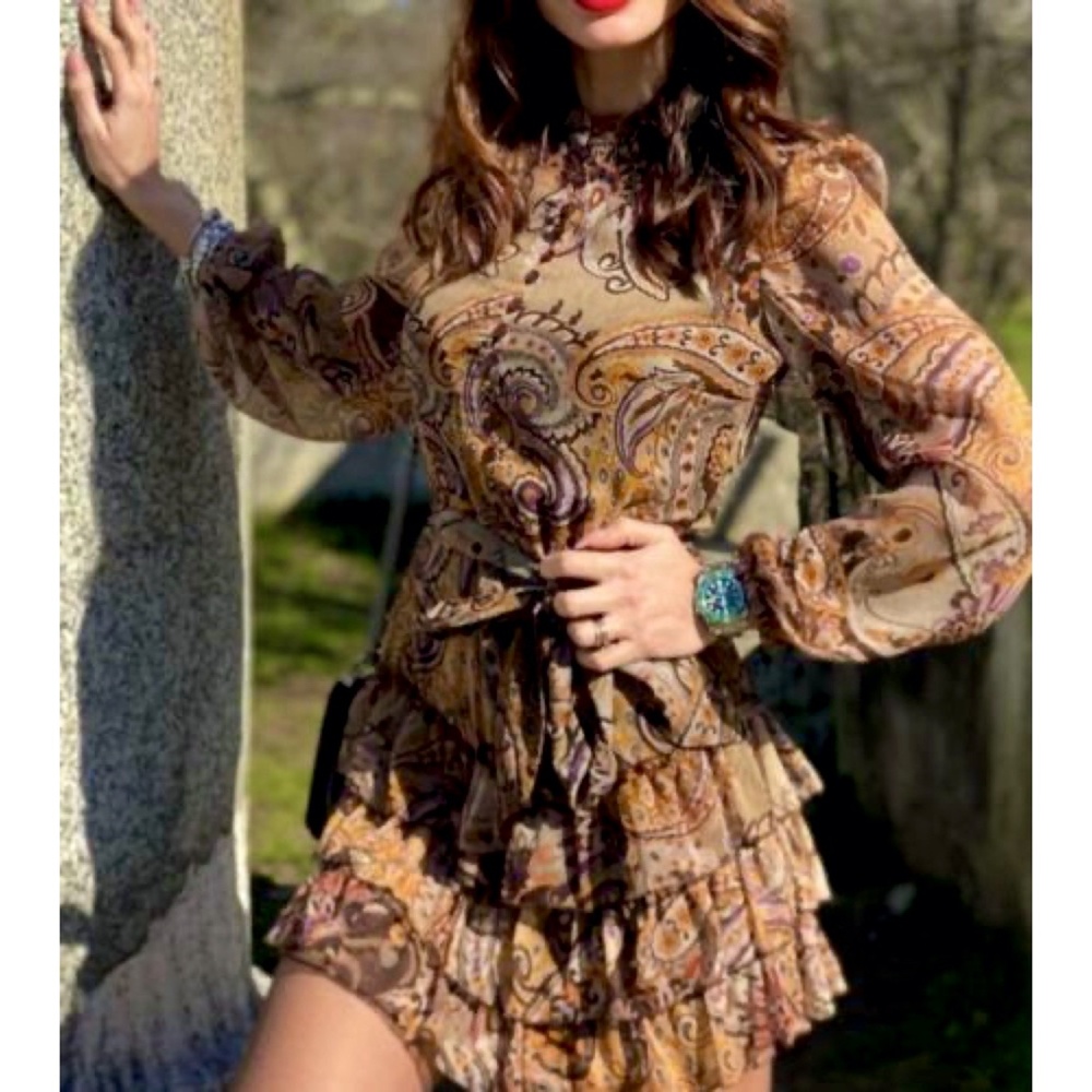 NWT ZARA RUFFLE PAISLEY PRINTED SHORT DRESS M